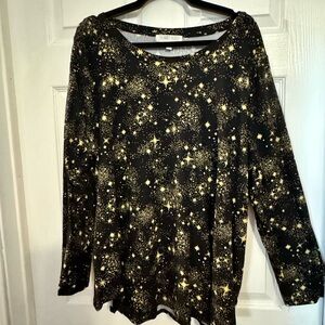 Planet Gold Black and Gold Starry Long Sleeve Top